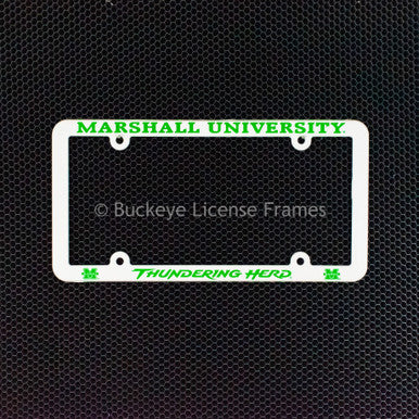 Marshall University Thundering Herd Screen Printed White Plastic License Plate Frame