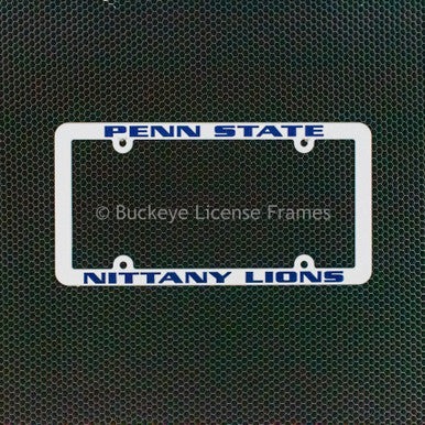 Penn State University Nittany Lions White Plastic License Plate Frame with Raised Blue Lettering