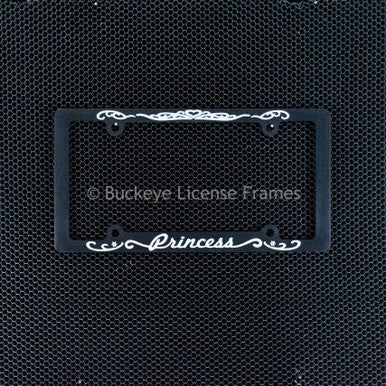 Princess Screen Printed Black Plastic License Plate Frame