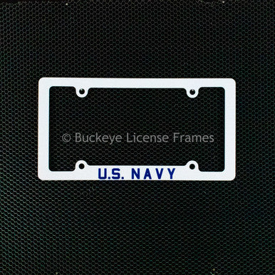 United States Navy Screen Printed White Plastic License Plate Frame - Military
