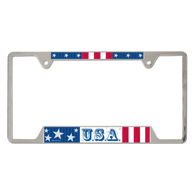 USA Stars and Stripes Chrome License Plate Frame - Metal