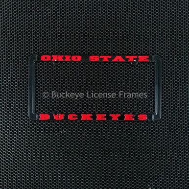 Ohio State Buckeyes Black Metal License Plate Frame With Raised Red Lettering