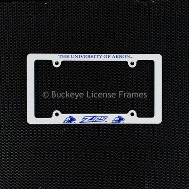University Of Akron Zips Screen Printed White Plastic License Plate Frame