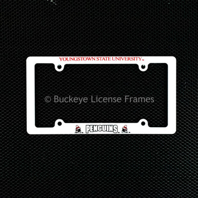 Youngstown State University Penguins Screen Printed White Plastic License Plate Frame